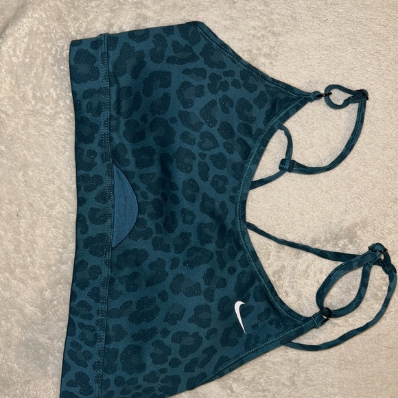 Nike Dark Teal Leopard Print Strappy Sports Bra - Picture 2 of 4